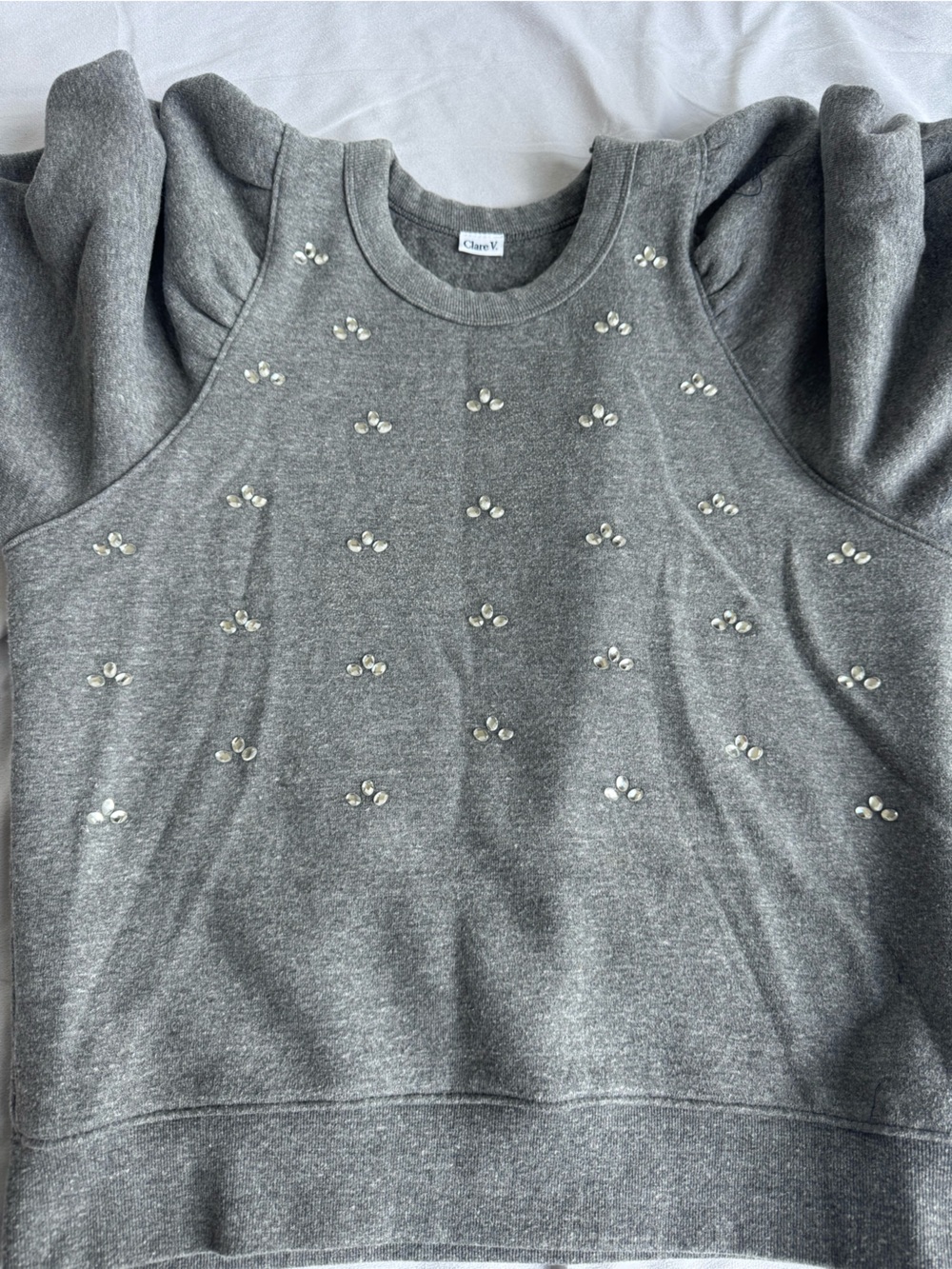 Clare V. Gray Puff Sleeve Sweatshirt Sweater women’s small Silver Embellishments - Picture 5 of 8